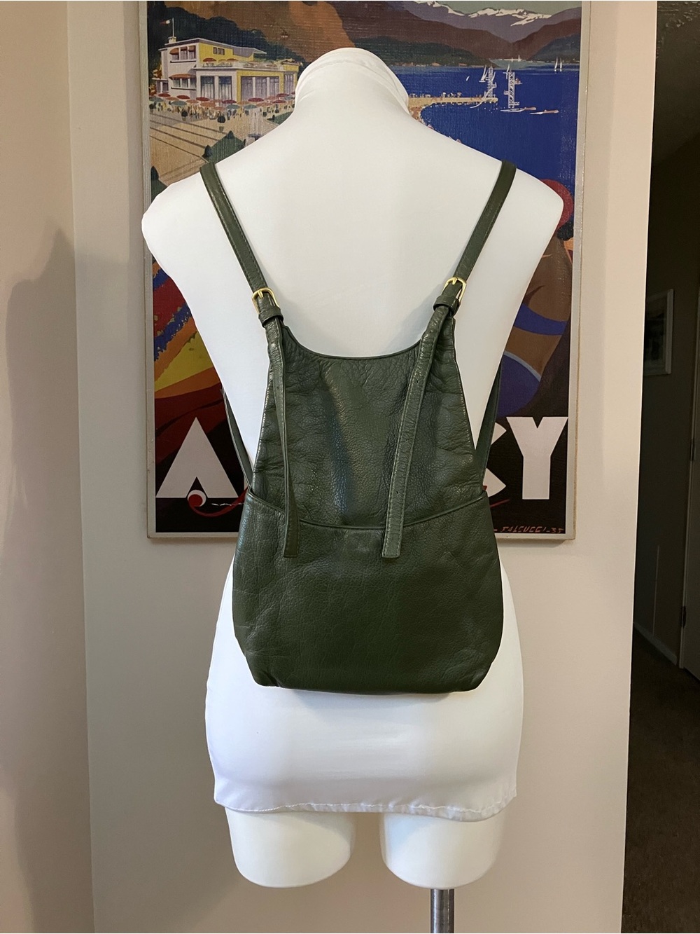 JP Ourse & Cie  Green Leather Backpack Shoulder Bag Purse